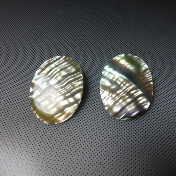 MOTHER OF PEARL DISK TRENDY CLIP EARRINGS - Picture 2 of 4